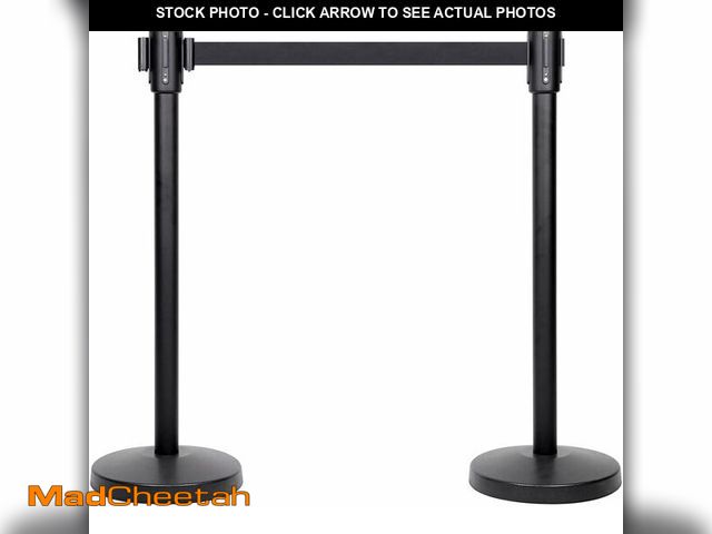 Lot 74-14283793 - Basics Premium Crowd Control Stanchions with 6.5 ft Retractable Belt, Easy Assembly, Sturdy, Black, ...