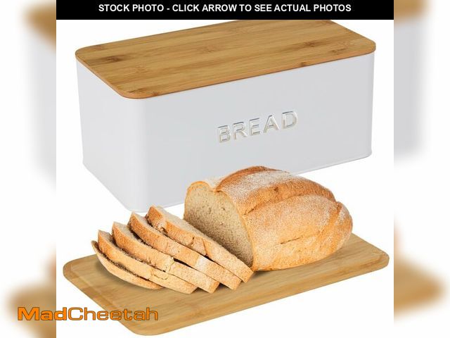 Lot 74-13623636 - Culinary Couture White Bread Box for Kitchen Countertop with Bamboo Lid - Large BreadBox for Homemad...