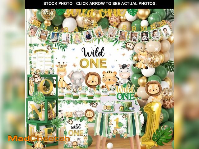 Lot 74-12979742 - Wild Birthday Decorations,Safari Birthday Decorations 169pcs 1st birthday Decorations Banner Backdro...