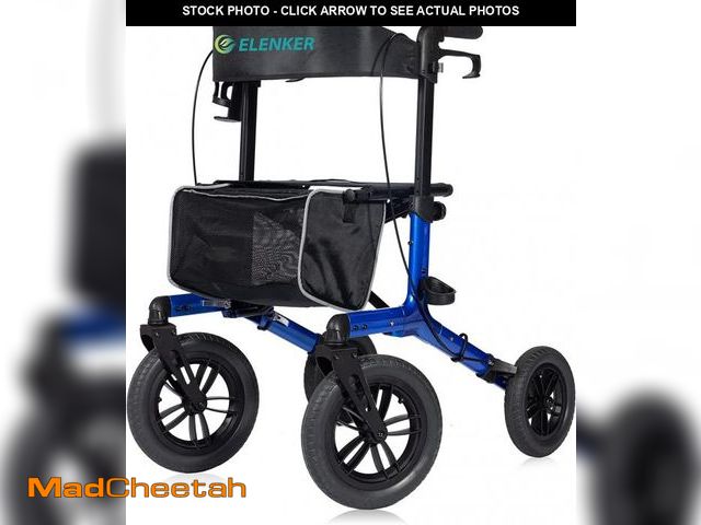 Lot 74-12156191 - ELENKER All-Terrain Folding Rollator Walker with 12" Rubber Front wheels for Seniors, Blue - UNUSED