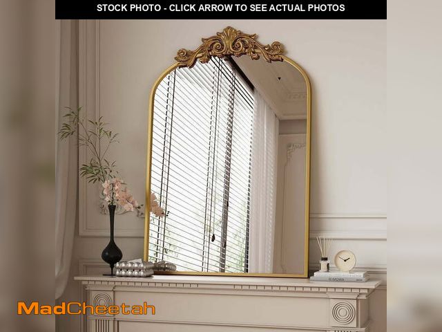 Lot 74-12765431 - BEAUTYPEAK 38"x 24" Arched Bathroom Mirror Baroque Style Wall Decor,Gold - UNUSED