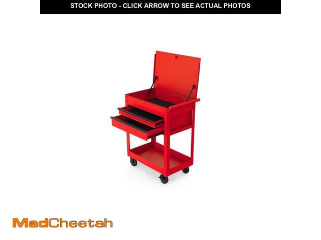 Lot 74-14070941 - Hyper Tough 28-Inch Steel Tool Cart with Drawer, 500 lb Load Capacity, Red Powder-Coated - UNUSED
