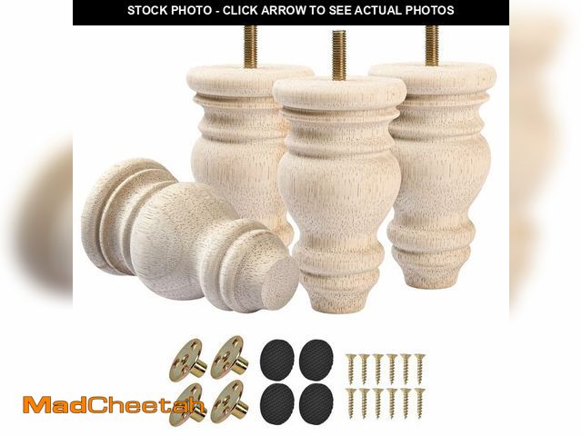 Lot 74-14143895 - 5 inch / 12cm Wooden Furniture Legs, Tchosuz Pack of 4 Unfinished Solid Wood Turned DIY Replacement ...