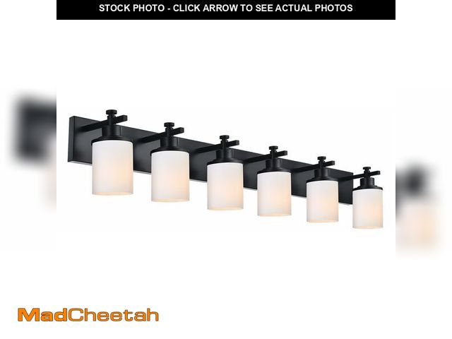 Lot 74-12868053 - MELUCEE 6 Light Vanity Lighting Fixtures, Matte Black Bathroom Vanity Light with Milky White Glass S...