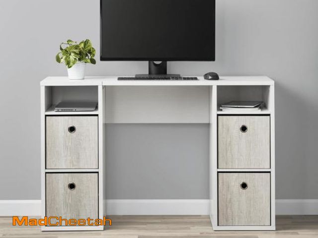 Lot 74-12423495 - Mainstays 4-Cube Storage Desk, White Grain - UNUSED