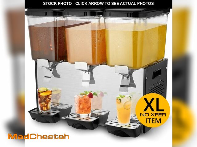 Lot 74-13072534 - (DIRTY, USED) VEVOR Commercial Beverage Dispenser, 3 Tanks 18 L / 19 QT Per Tank Juice Dispenser, 51...