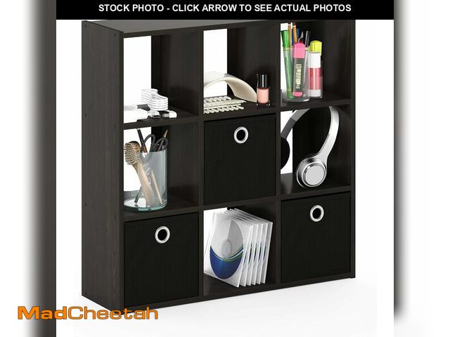 Lot 74-13042096 - Furinno Simplistic 9-Cube Organizer with Bins, Small Size (Assembled unit dimensions : 7.9"D x 26.5"...