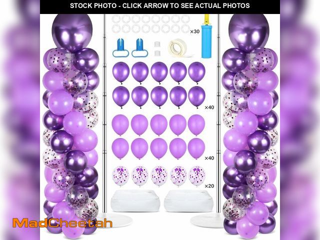 Lot 74-14329946 - 2 Sets Purple Balloon Column Stand Kit with 100 Balloons Lavender Adjustable Balloon Tower Stand wit...
