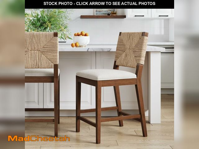 Lot 74-13932919 - Nathan James Beacon Bohemian Boucle Bar Stool, Upholstered Bar Stool or Island Chairs for Kitchen, S...