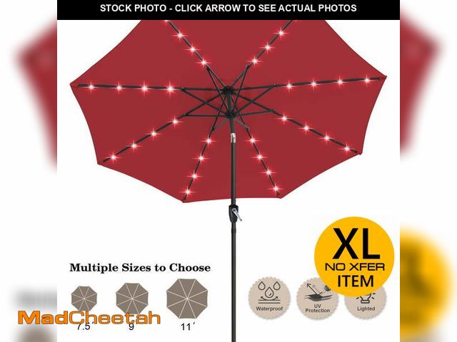 Lot 74-14070015 - ABCCANOPY 10.5ft Patio Solar Umbrella LED Outdoor Umbrella with Tilt and Crank, Burgundy - UNUSED