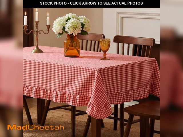 Lot 74-14150377 - Mindsoft Plaid Ruffled Table Cloth Cotton Linen Fabric Checkered Gingham Tablecloth Farmhouse Vintag...