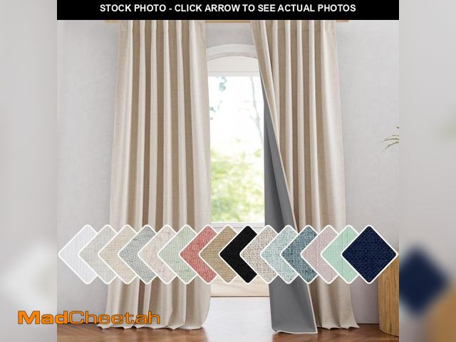Lot 74-12051183 - NICETOWN 100% Blackout Cream Linen Bedroom Curtains 95" Length with Thermal Insulated Liners, Farmho...