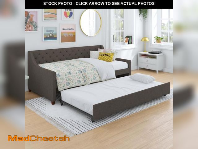 Lot 74-12339797 - Novogratz Her Majesty Upholstered Daybed and Trundle, Twin over Twin, Grey Linen - UNUSED