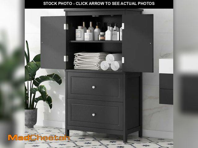 Lot 74-12886814 - Harper &amp; Bright Designs Black Bathroom Storage Cabinet with Drawers and Doors, Modern Floor Cabi...