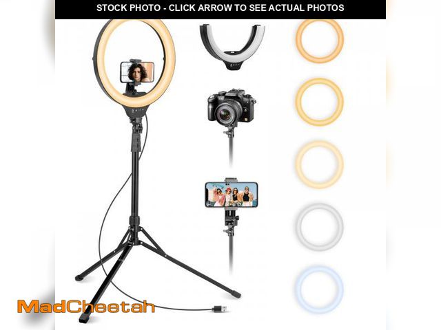 Lot 74-12047713 - Aureday 14'' Selfie Ring Light with 62'' Tripod Stand and Phone Holder, Dimmable LED Phone Ringlight...