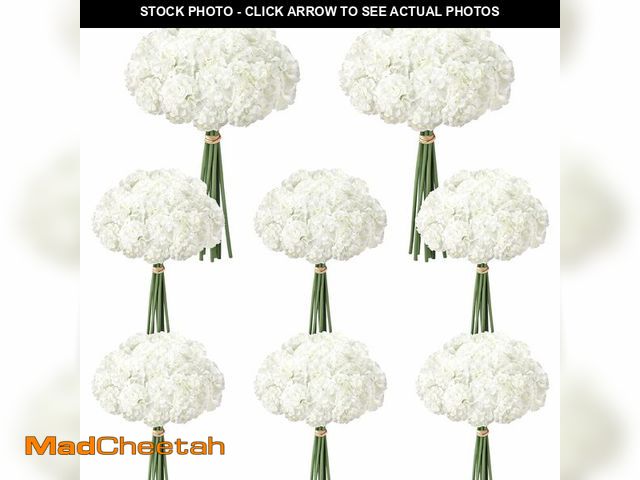 Lot 74-12976265 - Ovveroche 72 Pcs White Hydrangea Artificial Flowers, Round Floral Bouquet for Home Decor, Wedding, P...
