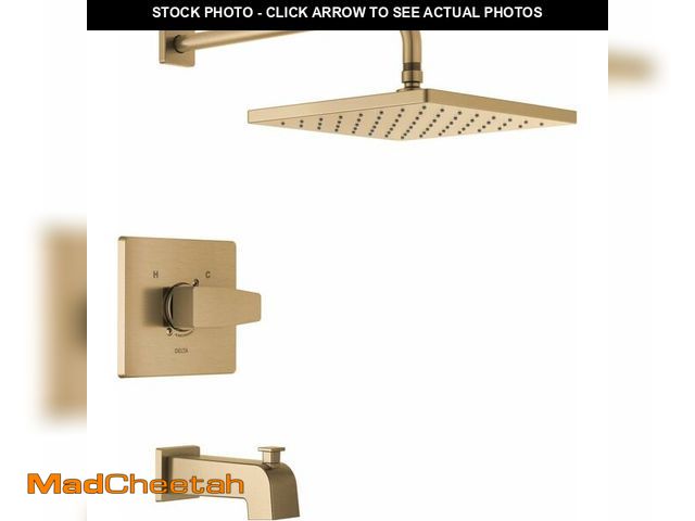 Lot 74-12959368 - Delta Faucet Modern Raincan Square Single-Function Tub and Shower Trim Kit Gold, Tub Faucet Set, Rai...