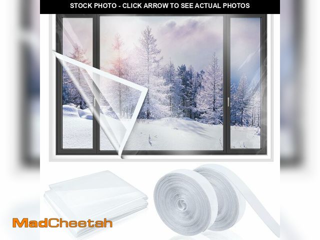 Lot 74-13540732 - Beeveer 63 Inch x 10 ft Window Insulation Kit Cuttable Transparent Film with Adhesive Straps Reusabl...