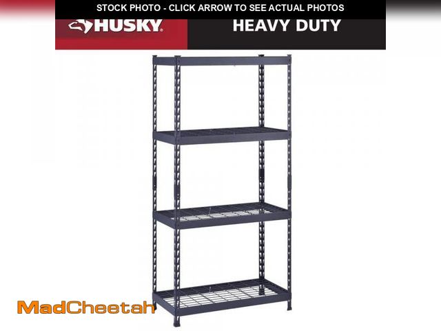 Lot 74-12517026 - Husky 4-Shelf Metal Heavy-Duty Adjustable Garage Storage Shelving Unit in Black (36 in. W x 72 in. H...