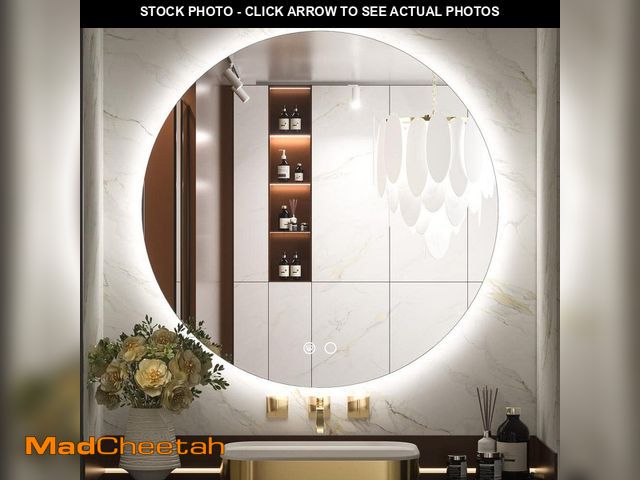 Lot 74-12932574 - KeonJinn 28 in. W x 28 in. H Round Frameless Dimmable Super Bright LED Anti-Fog Wall Mount Bathroom ...