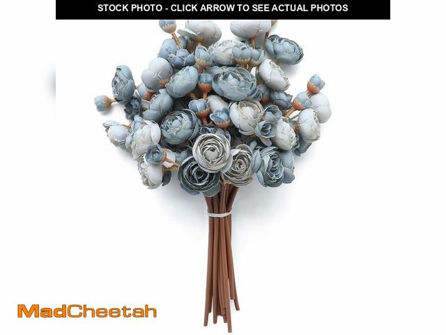 Lot 74-13543017 - Floroom Ranunculus Artificial Flowers 18 Pcs Dusty Blue Faux Silk Mini Ranunculus Bulk Fake Wedding ...