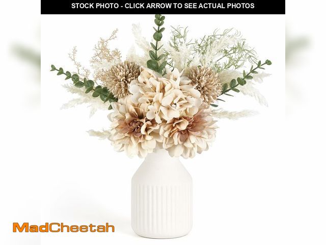 Lot 74-14211402 - Mkono Small Artificial Flowers in Ceramic Vase Centerpieces Coffee Table Decor, Silk Flower Arrangem...
