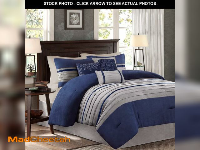 Lot 74-14067427 - Madison Park Palmer Comforter Set-Luxury Faux Suede Design, Striped Accent, All Season Down Alternat...