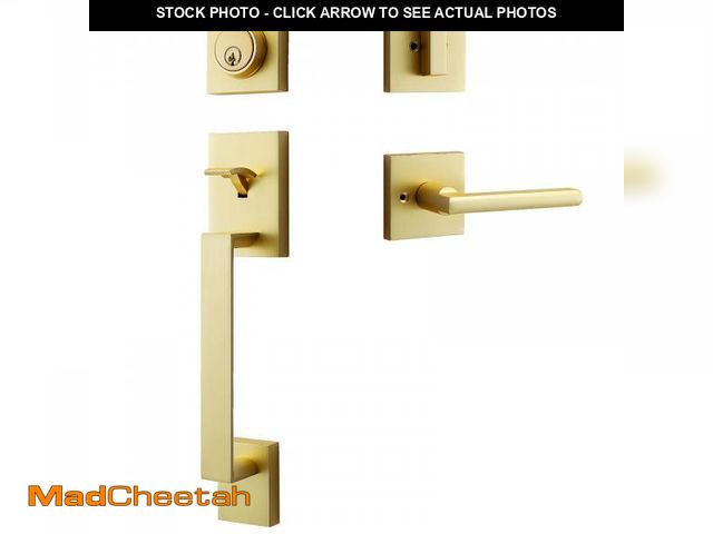Lot 74-12434870 - dairazan Modern Satin-Brass Front Door-Handle - Entry Door Lock with Single Cylinder Deadbolt,Exteri...