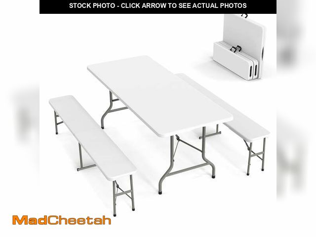 Lot 74-12800793 - Ktaxon 3-Piece Outdoor Picnic Tableset, 6Ft HDPE Folding Table with 2 Folding Benches, High Quality ...