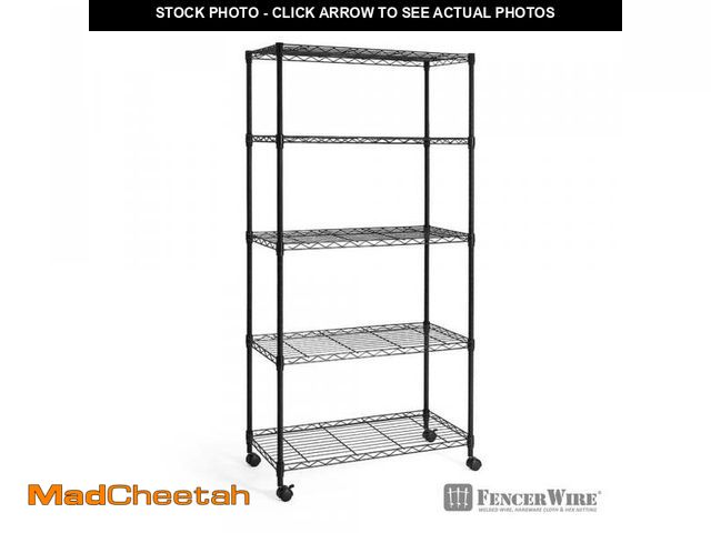 Lot 74-12365117 - Fencer Wire Black 5-Tier Metal Garage Storage Shelving Unit with Leveling Feet and Wheels (30 in. W ...