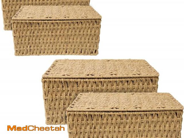 Lot 74-12398359 - RoyalHouse Woven Stackable Storage Baskets with Lid, Decorative Rope Organizer Bin - Set of 4 (2 Siz...