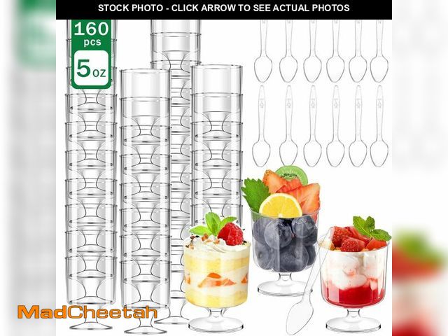 Lot 74-12698323 - Artuxer 160 Packs Dessert Cups with Spoons, 5 OZ Goblet Mini Clear Plastic Dessert Parfait Cup for P...
