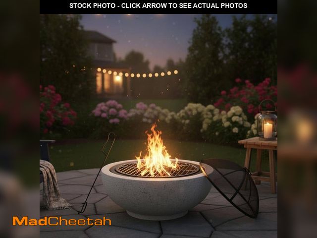 Lot 74-14376381 - Teamson Home Contemporary Wood Round Burning Fire Pit in Grey - UNUSED