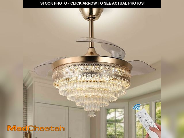 Lot 74-13709458 - diisunbihuo 42" Gold Dimmable LED Fandelier with Light Modern LED Crystal Ceiling Fan with Light Inv...