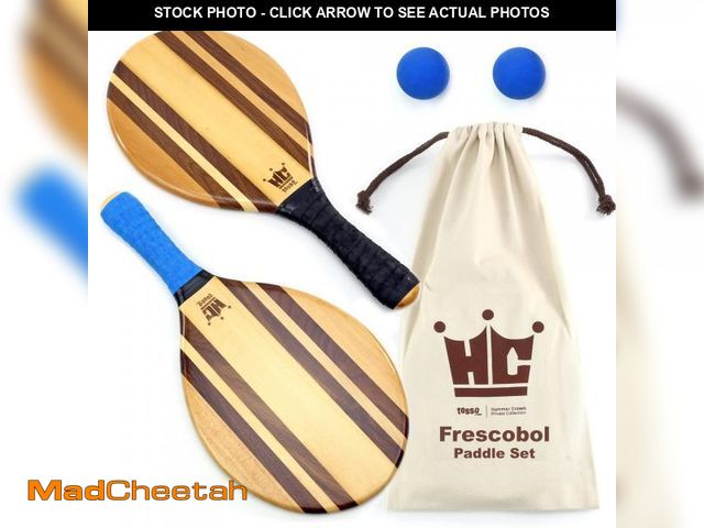 Lot 74-12114762 - Frescobol Paddle Ball Set (Beach Stripes) - Comes with 2 Paddles, 2 Balls &amp; Canvas Drawstring Ba...