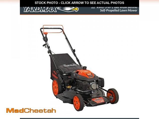 Lot 74-12365684 - (MISSING FRONT WHEEL) YARDMAX 22 in. 201 cc SELECT PACE 6 Speed CVT High Wheel RWD 3-in-1 Gas Walk B...
