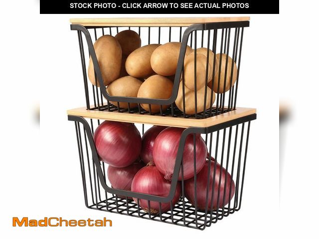 Lot 74-13620934 - 2 Pack Onion and Potato Storage Bins, Stackable Pantry Organizers Storage, Large Wire Storage Basket...