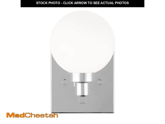 Lot 74-12683805 - Generation Lighting Clybourn 1-Light Chrome Wall Sconce with Milk Glass Shade - UNUSED