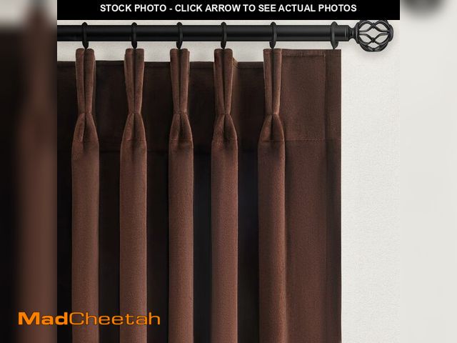 Lot 74-14333312 - Drapenova 120 Inch Long Brown Velvet Curtains 2 Panels Tan Vintage Elegant Viral Famous Pinch Pleate...