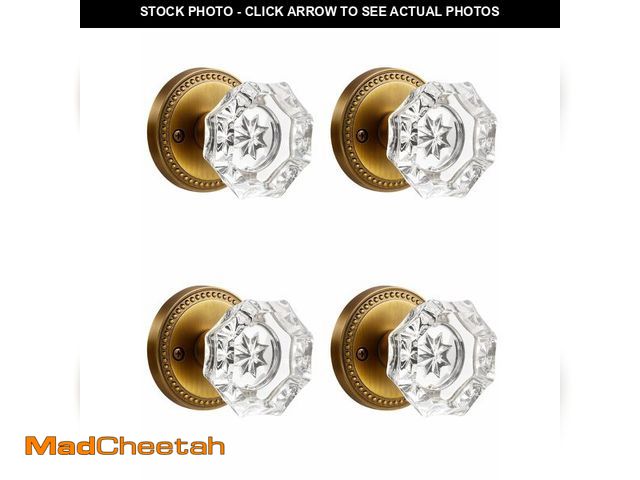 Lot 74-12717274 - SORWDUERM 4 Pack Antique Brass Door Knobs Crystal Door Knob Passage Door Knobs Glass Interior Door K...