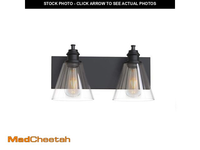 Lot 74-12557360 - Hampton Bay Manor 15.375 in. Width 2-Light Vanity Light Matte Black Finish Clear Glass Shades - UNUS...