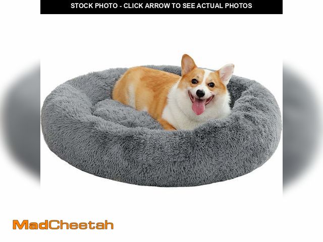 Lot 74-12781954 - PAWZ Road Calming Donut Dog Bed Anti-Anxiety Plush Pillow Round Puppy Cat Bed 35" for Pets Up to 100...