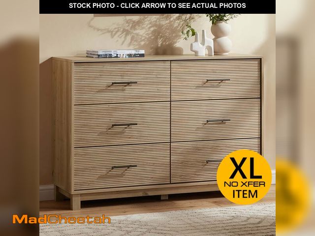 Lot 74-13774323 - CHITOOMA 6 Drawer Fluted Dresser for Bedroom, Modern Wooden Long Dresser, Storage Cabine Chest of Dr...