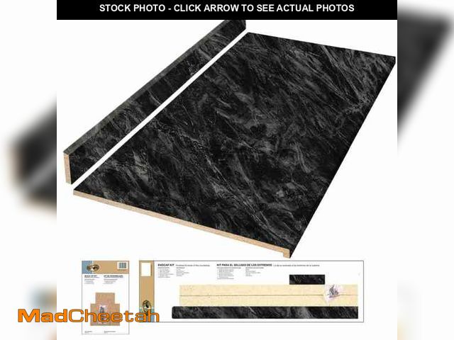 Lot 74-12773302 - Hampton Bay 4 ft. Straight Laminate Countertop All-Inclusive Kit in Textured Sombra with Eased Edge ...