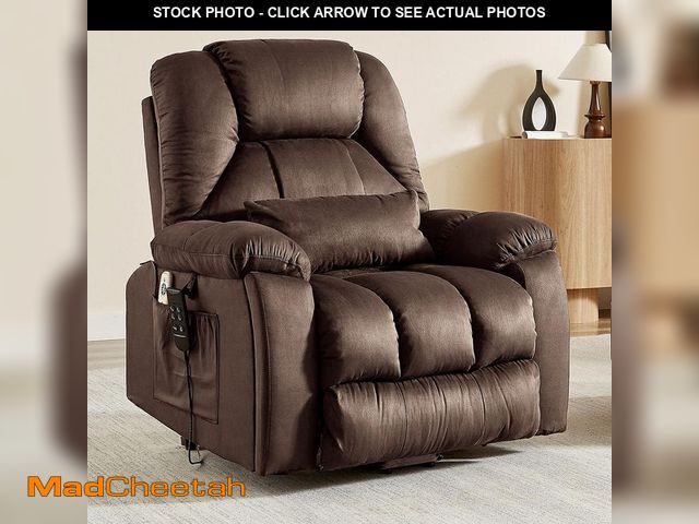Lot 74-12746438 - Bestier 40.1 in. W Brown Microsuede Oversize Dual Motor Power Lift Recliner Chair with Massage and H...