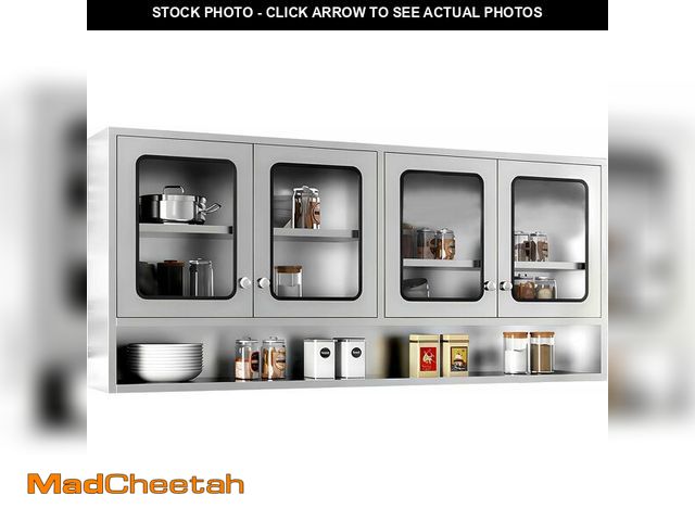 Lot 74-13071403 - (DENTED) 59" Kitchen Wall Cabinet Stainless Steel Wall Mounted Cabinet with Adjustable Shelves, Indu...