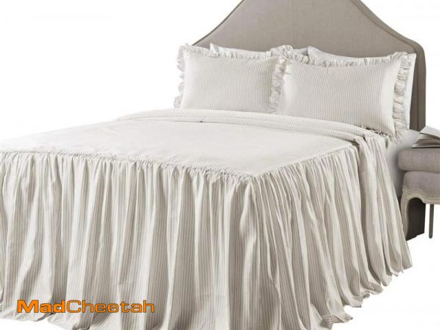 Lot 74-11553106 - Lush Decor Lush DÃ©cor Ticking Stripe Bedspread Wheat Vintage Chic Farmhouse Style Lightweight 3 Pie...