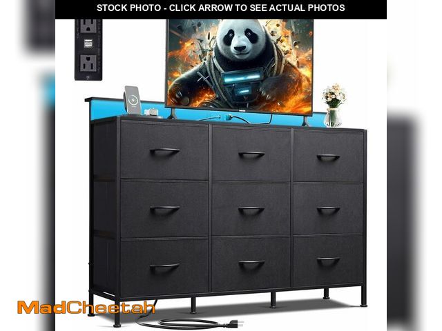 Lot 74-13214897 - WLIVE Black Dresser TV Stand for 45, 50, 55 inch TV, Entertainment Center with LED Lights &amp; Char...