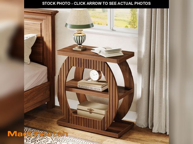 Lot 74-12746450 - BYBLIGHT Fenley Brown 26 in. W 3-Tier Rectangle Wood Nightstand Bedside Table End Table with Storage...