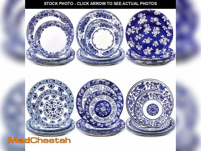 Lot 74-13569929 - Havawish 144 Pcs Blue and White Flower Paper Plates 7 Inch 9 Inch Blue and White Chinoiserie Paper P...